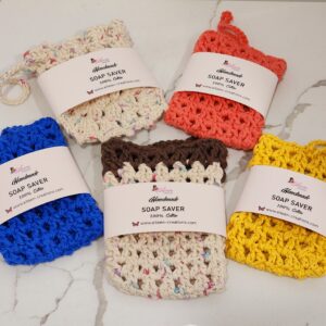 Bolsa ahorradora de jabón tejida a mano de algodón.